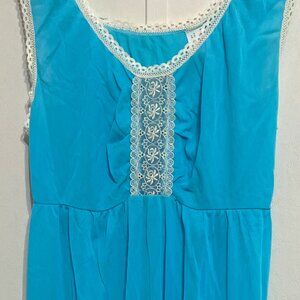 Vintage long nylon blue nightgown with lace trim